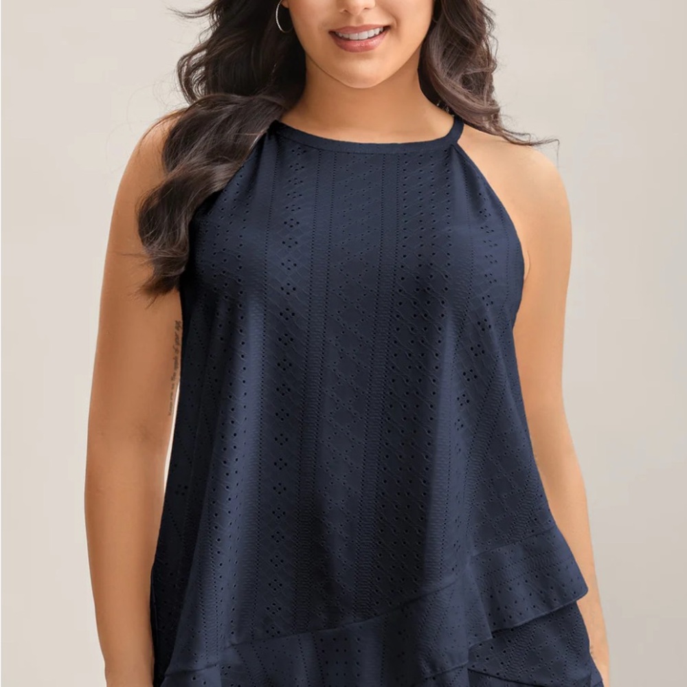BloomChic Navy Eyelet Halter Top